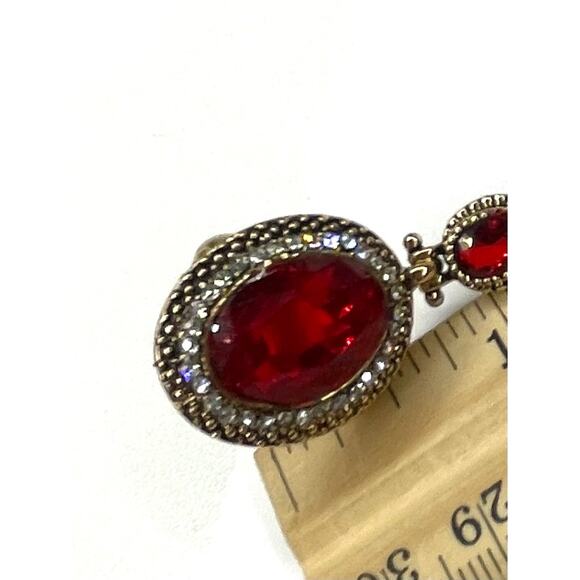 NEW Hand Bracelet Ring Red Rhinestone Gold Tone Unique Fashion Jewelry set m - Picture 9 of 10
